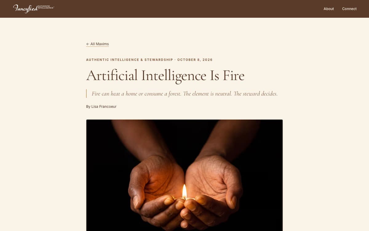 A Maxims note by Lisa Francoeur about AI and fire